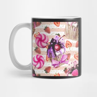 Strawberries and  Cupcakes Pink STripes Mug